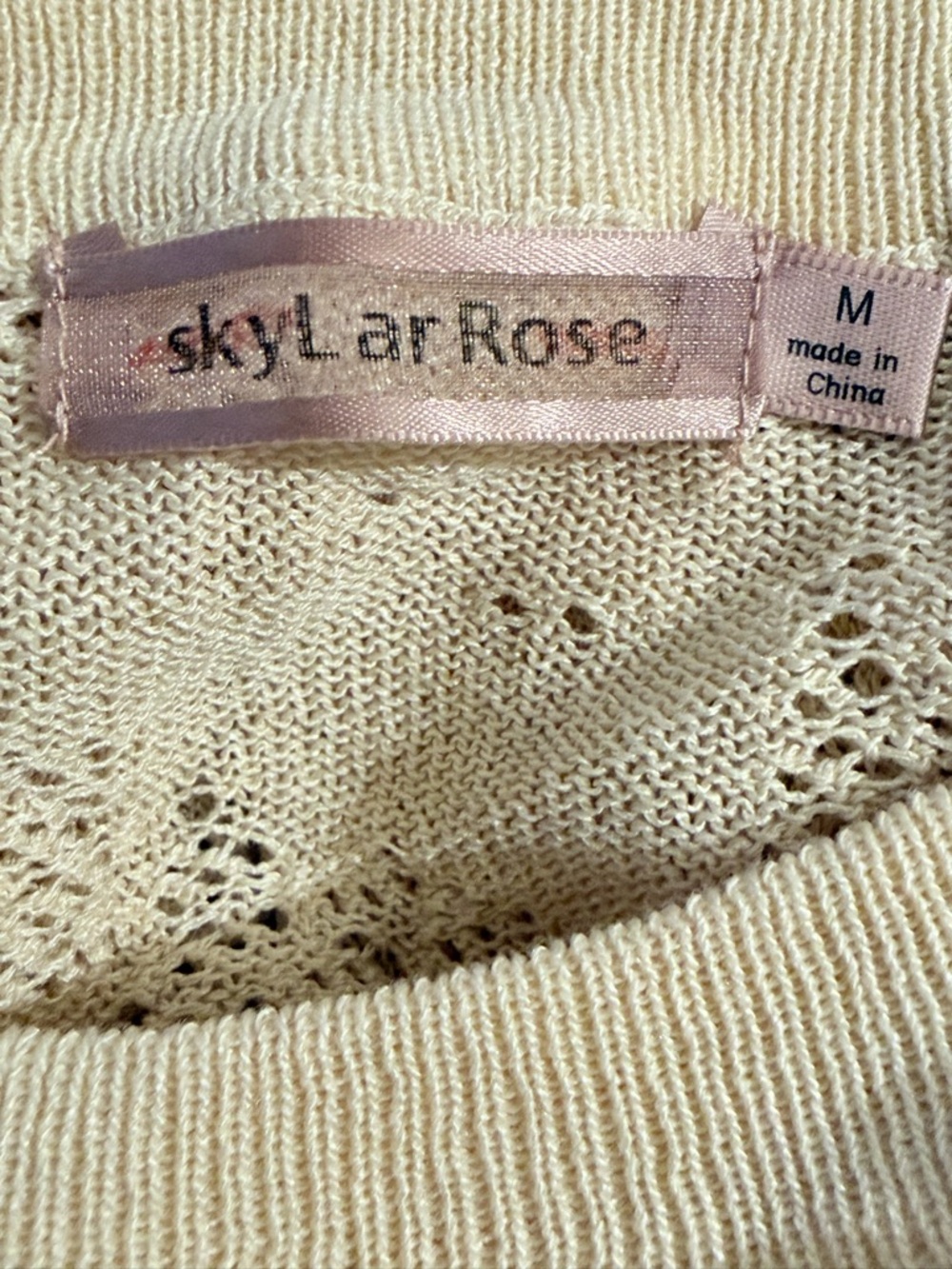 Skylar Rose Pointelle Knit Bodysuit Cream Long Sleeve Fitted Size Medium - Picture 5 of 6
